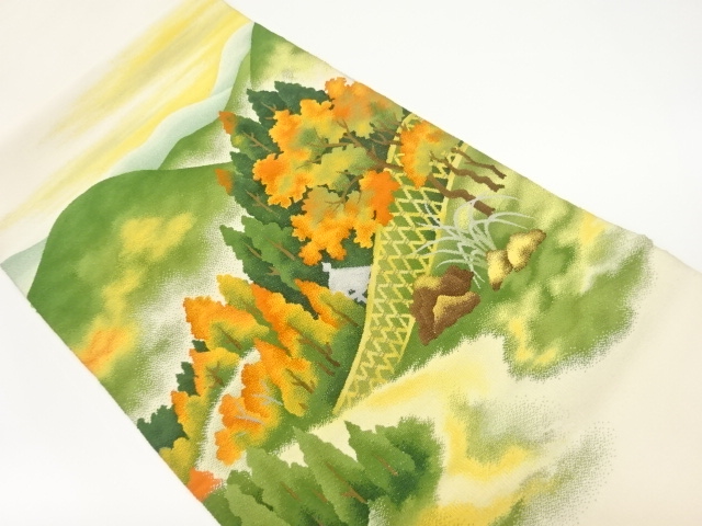 JAPANESE NAGOYA OBI / TSUZURE / WOVEN SCENERY OF GARDEN